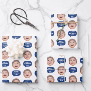Face Photo & Word Bubble Navy Blue Wrapping Paper Sheet