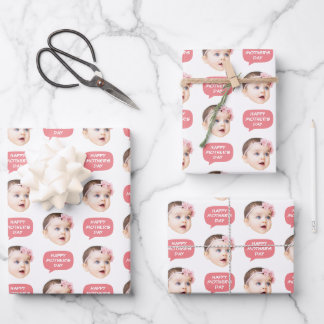 Face Photo & Word Bubble Pink Wrapping Paper Sheet