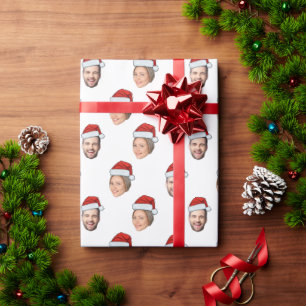 Face Santa Hat Gift Wrap, Custom Face 2 Photos Wrapping Paper