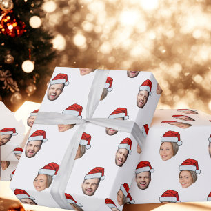 Face Santa Hat Gift Wrap, Custom Face 2 Photos Wrapping Paper