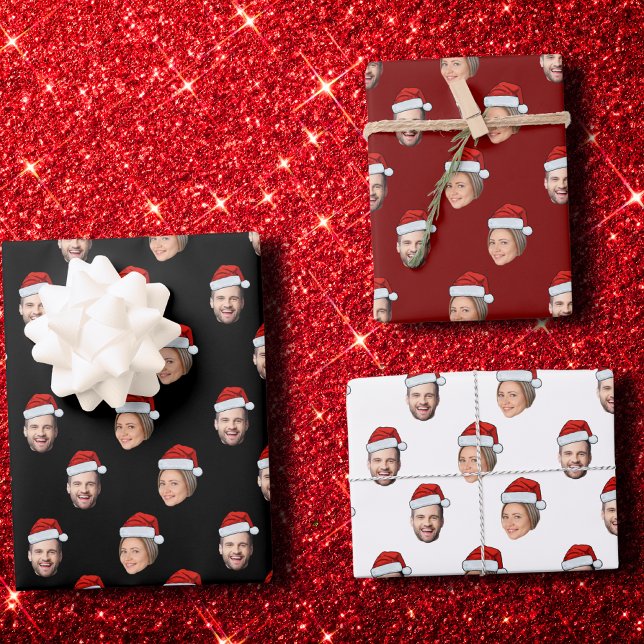 Face Santa Hat Gift Wrap, Custom Face 2 Photos  Wrapping Paper Sheet (Creator Uploaded)