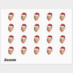 Face Santa Hat Stickers, Custom Photo Christmas  Square Sticker