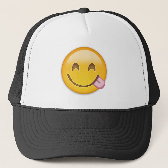 Face Savouring Delicious Food Emoji Trucker Hat (Front)