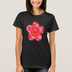 Face Smiling Happy Smile Cute Pink Red Checkered C T-Shirt