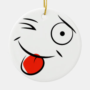 face sticking tongue out. Raspberry face Ceramic Ornament