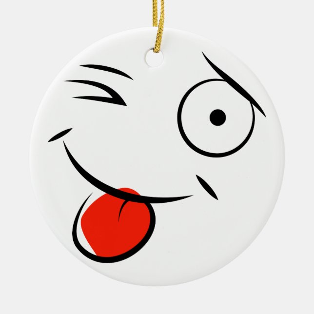 face sticking tongue out. Raspberry face Ceramic Ornament (Front)