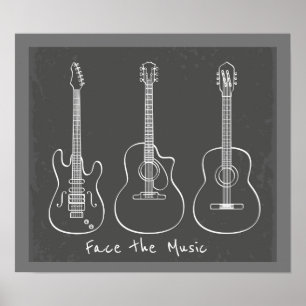 Face the music pun Retro guitar trio Poster