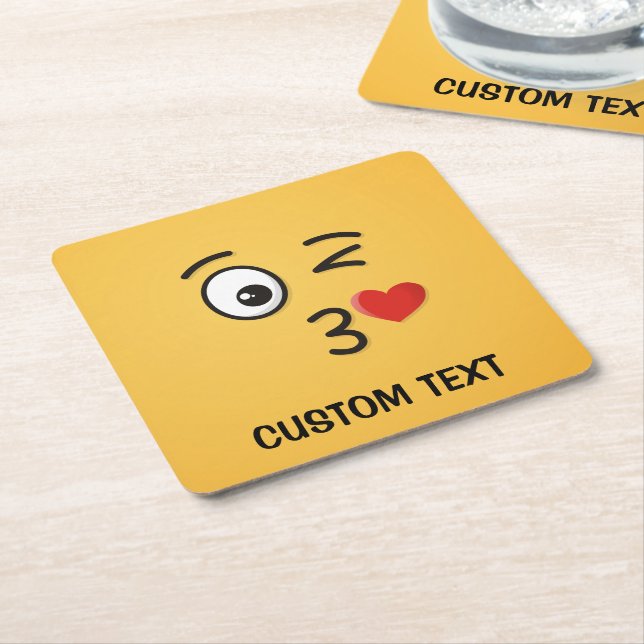 Face Throwing a Kiss Square Paper Coaster (Angled)