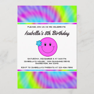 Face Tie Dye Birthday Invitations
