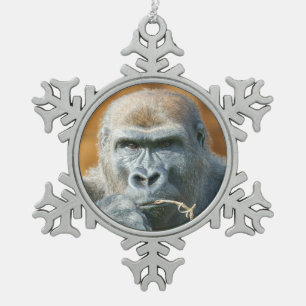 Face-to-Face with a Gorilla Snowflake Pewter Christmas Ornament