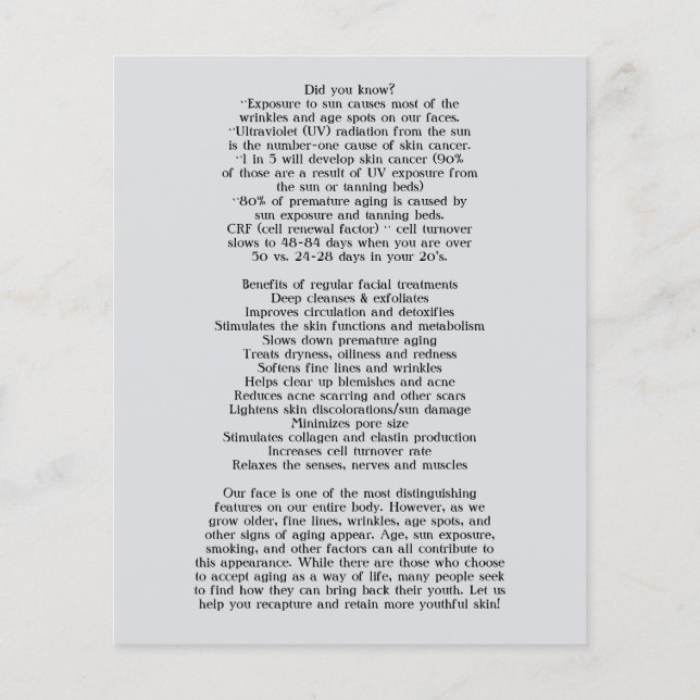 FACE TREATMENTS Beauty Salon 4.5"x5.6" Flyer (Back)