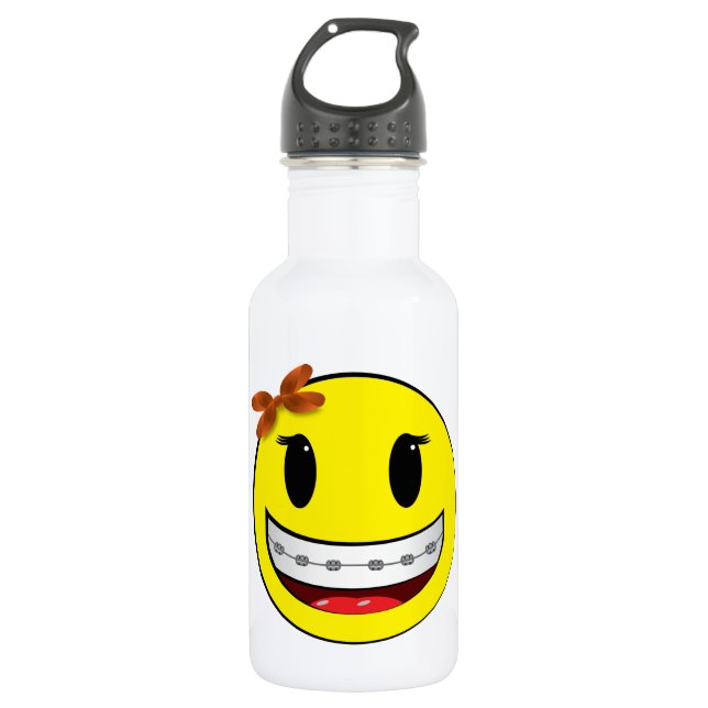 face with braces - girl 532 ml water bottle (Front)