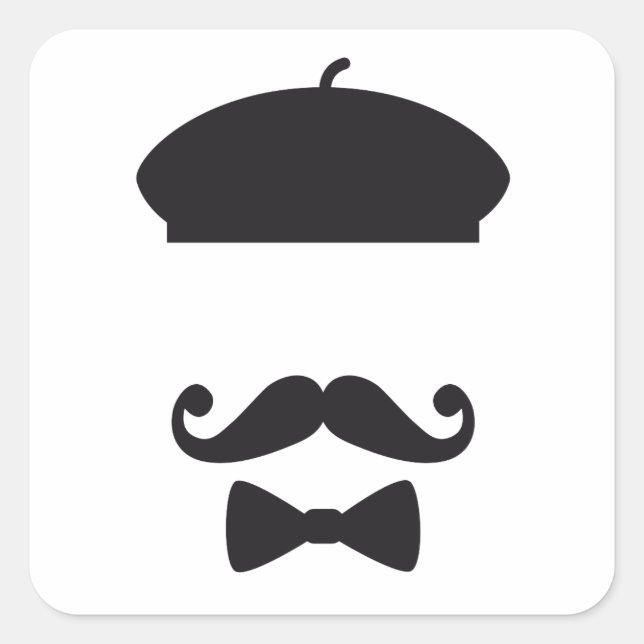 Face with french hat, moustache and tie square sticker (Front)