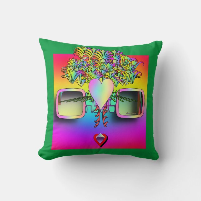 FACE WITH GLASSES ON GREEN CUSHION (Front)