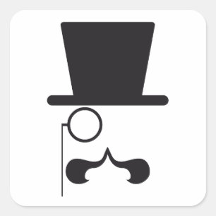 Face with hat, moustache and single eyeglass square sticker