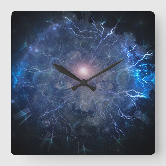 Face with lightnings square wall clock (Front)