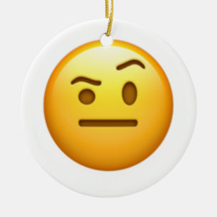 Face With One Eyebrow Raised - Emoji Ceramic Tree Decoration