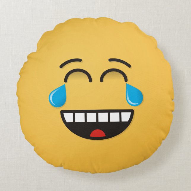 Face With Tears of Joy Round Pillow (Front)