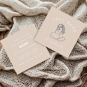 Face Yoga Instructor Line Drawn Boho Feminine Girl Square Business Card