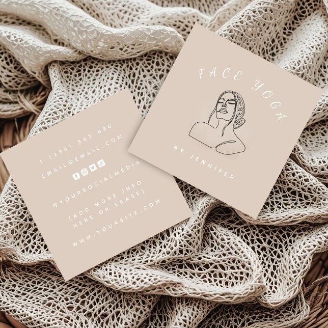 Face Yoga Instructor Line Drawn Boho Feminine Girl Square Business Card (Creator Uploaded)