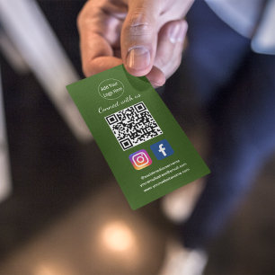 Facebook Instagram Social Media QR Code Green Business Card