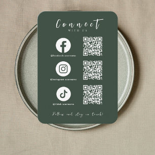 Facebook Instagram Tiktok QR Code Dark Green Business Card