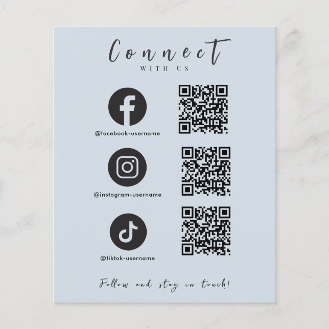 Facebook Instagram Tiktok QR Code Light Navy Flyer (Front)