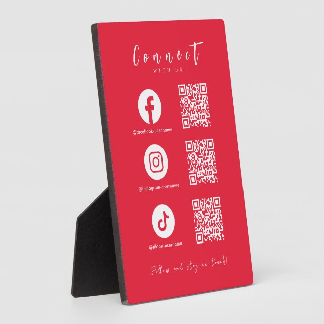 Facebook Instagram Tiktok QR Code Modern Red Plaque (Side)