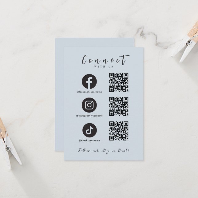 Facebook Instagram Tiktok QR Code Soft Navy Invitation (Front/Back In Situ)