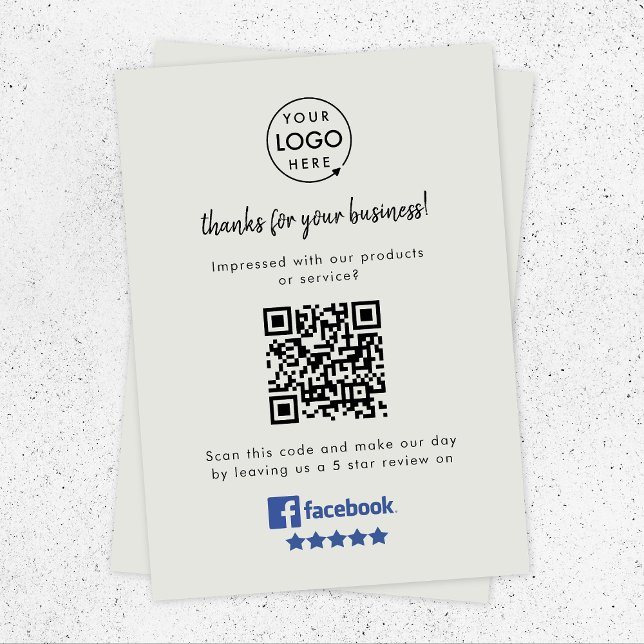 Facebook Review Link QR Code Grey Business Reviews Enclosure Card (Creator Uploaded)