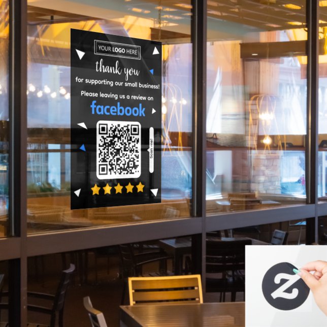 Facebook Review Request Card with Logo and QR Code (Restaurant Window)