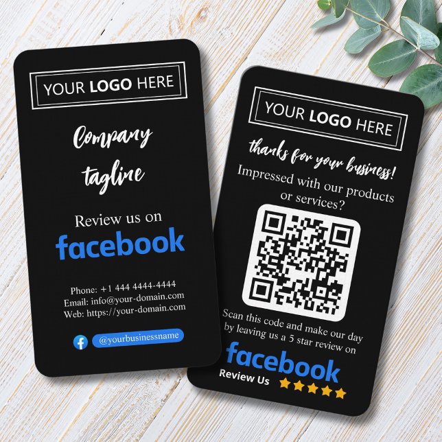 Facebook Review Request Card with Logo and QR Code (Facebook business signs 5 star review,
customer feedback business cards,)