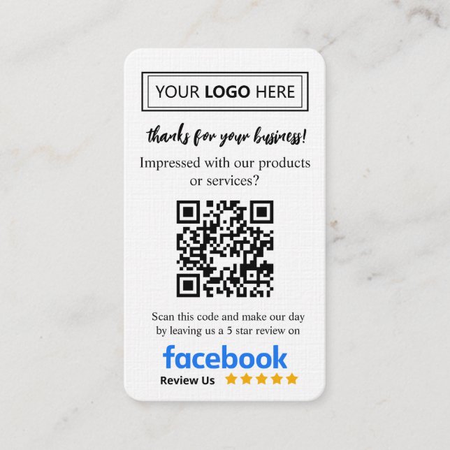 Facebook Review Request Card with Logo and QR Code (Front)