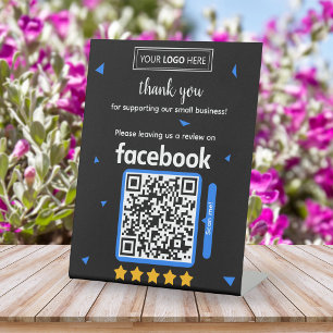 Facebook Review Request Card with Logo and QR Code Pedestal Sign