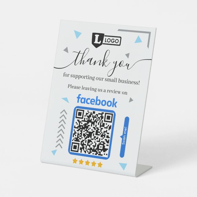 Facebook Review Request with Logo and QR Code Pedestal Sign (Front)