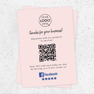 Facebook Reviews   Business Rating Request Pink QR Enclosure Card