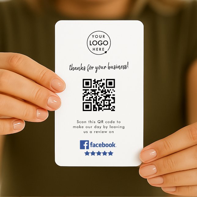 Facebook Reviews | Business Review Link QR Code Card (Gain Facebook reviews & grow your business with this rating request editable handout business card.)