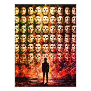Faceless Figure Masked Crowd Impasto Surreal Oil Photo Print