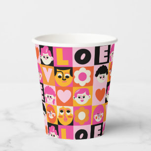 Faces Illustration Modern Nostalgia Pink Orange Paper Cups