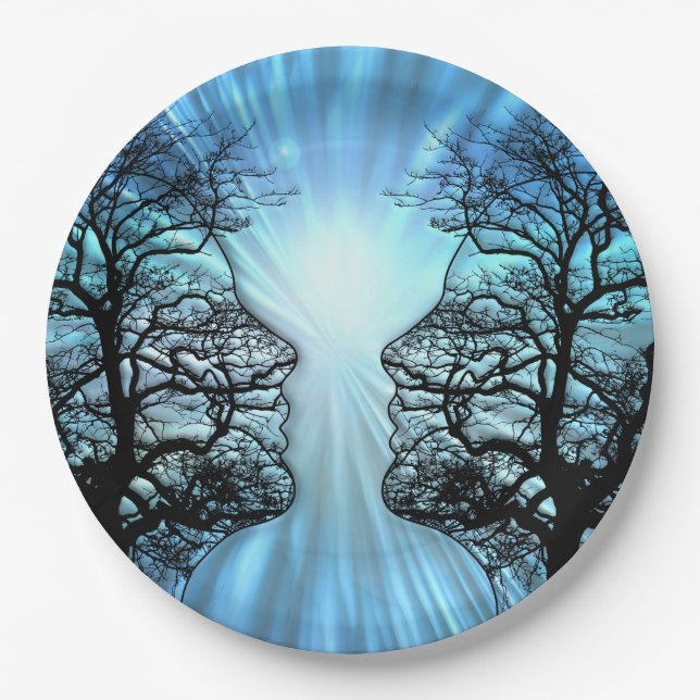 Faces in Trees Look Like Brain Nerves Paper Plate (Front)