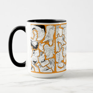 Faces Line Art Orange Mug