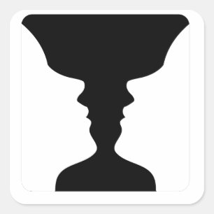 Faces or vase- illusion of two faces like a vase square sticker