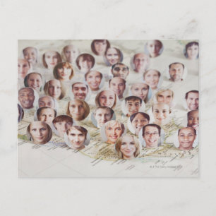 Faces over a map of America Postcard