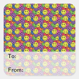 Faces Retro Hippy Pattern Square Sticker