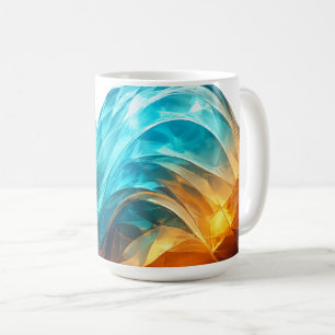Faceted Cyan and Amber 3D Abstract Wave Coffee Mug