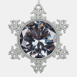 Faceted Elegant Diamond Gem Image Snowflake Pewter Christmas Ornament