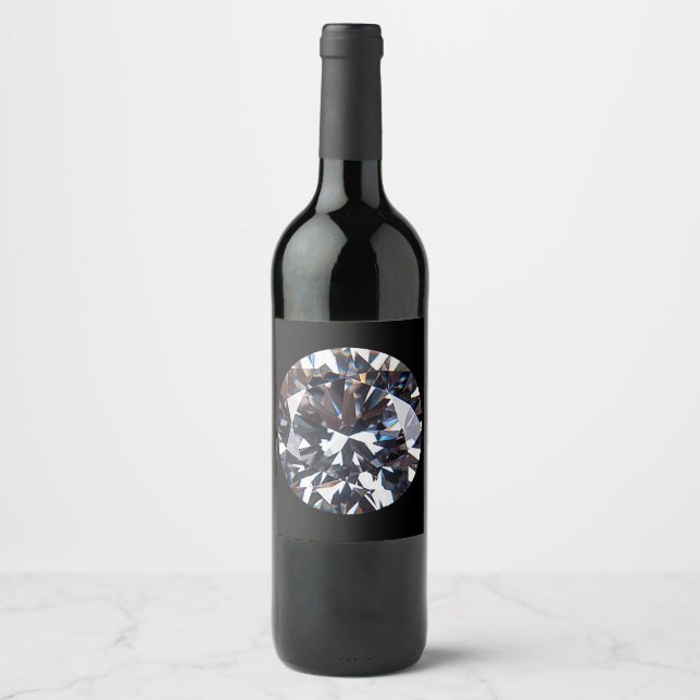 Faceted Elegant Diamond Gem Image Wine Label (Front)