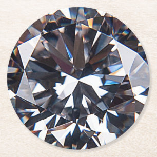 Faceted Elegant Diamond Image Round Paper Coaster