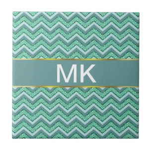 Faceted Emerald Chevron Pattern Ceramic Tile