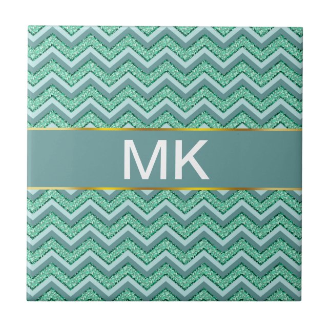 Faceted Emerald Chevron Pattern Ceramic Tile (Front)